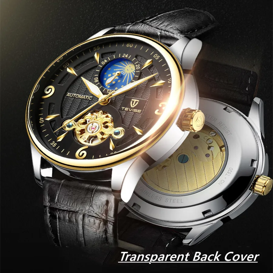 Новый TEVISE Брендовые мужские Tourbillon механические наручные часы модные роскошные