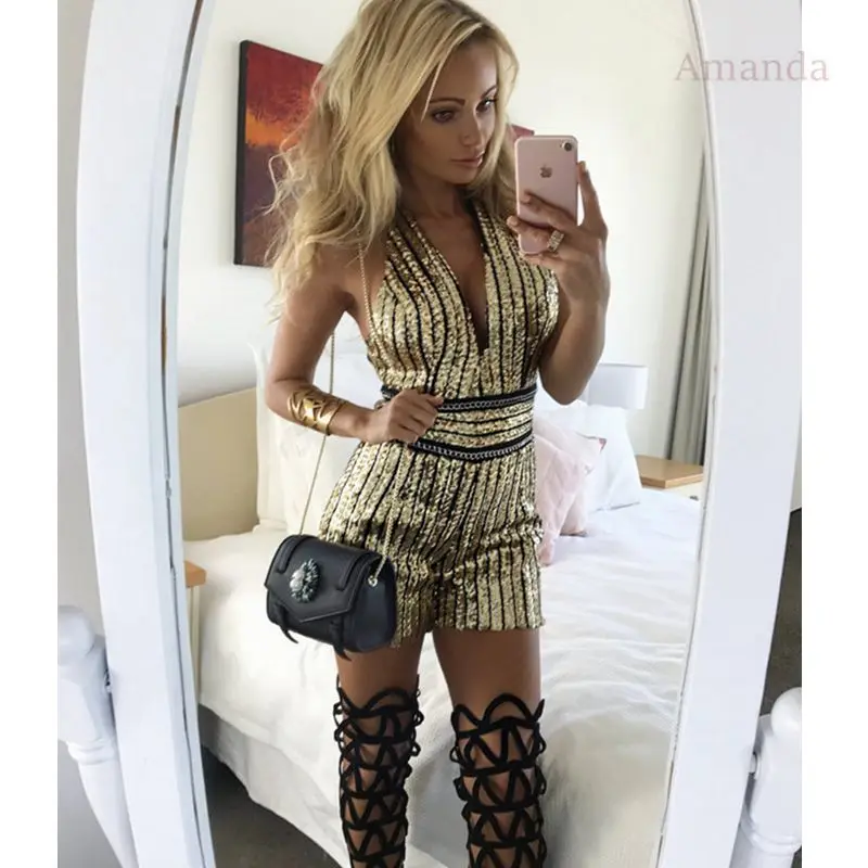 2017 новые шикарные летние для женщин короткий комбинезон с v образным вырезом боди