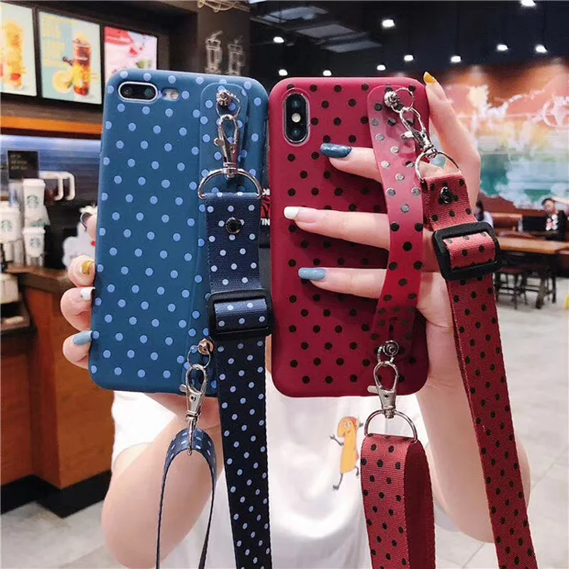 MORINBO for iPhone 6 7 8 Plus cute wave point soft TPU case X XR XS Max all bag with lanyard phone |