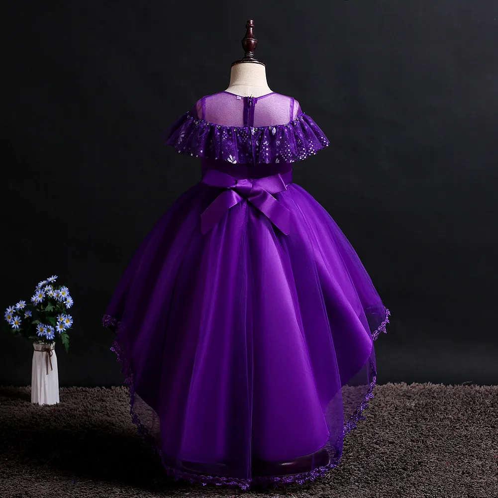 Fashion Short Front Long Back Children Birthday Party Dresses Girls New Red White Purple Flower Girl Wedding Dress for Kids | Детская