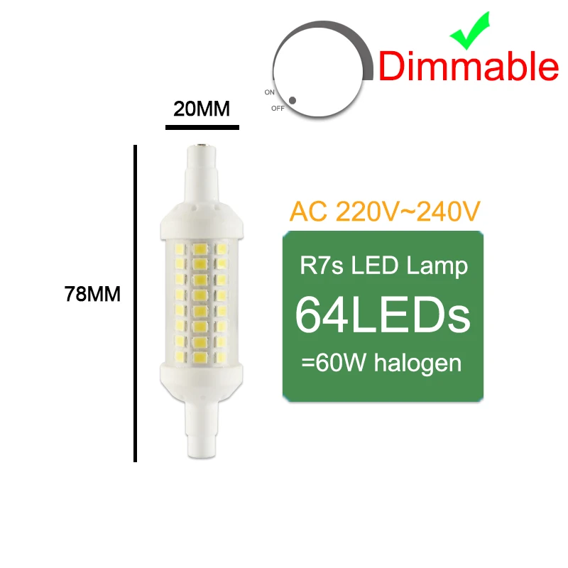 78mm 6W Dimmable Kaguyahime R7S J78 J118 J135 AC 220V Светодиодные лампы Диммируемый стеклянный трубка 78 мм 118 мм 135 мм Заменить галогенная лампа-прожектор точечный светильник - Испускаемый цвет: 78mm 6W Dimmable