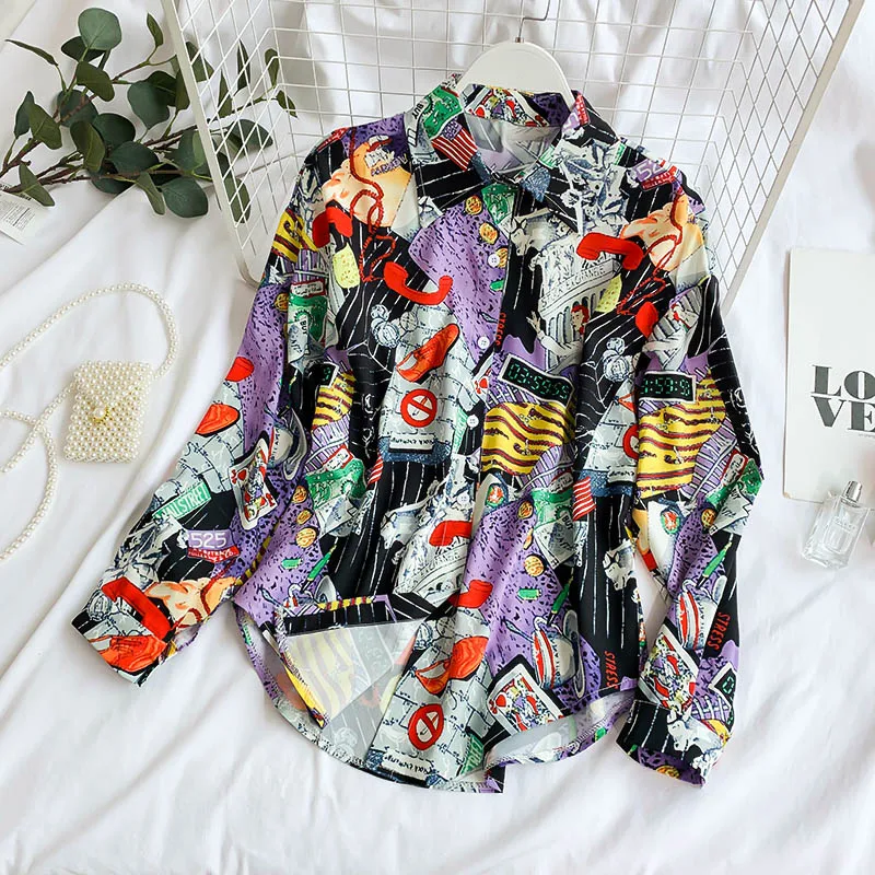 2019 Новая мода Женская блузка рубашка Франция свободная тонкая ленивая Harajuku