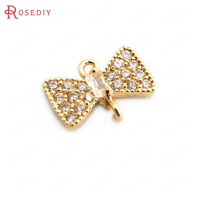 (34923)4PCS 11.5x9MM 24K Gold Color Brass with White Zircon 2 Hole Bow Knot Connect Charms Pendants Accessories Jewelry Findings | Украшения