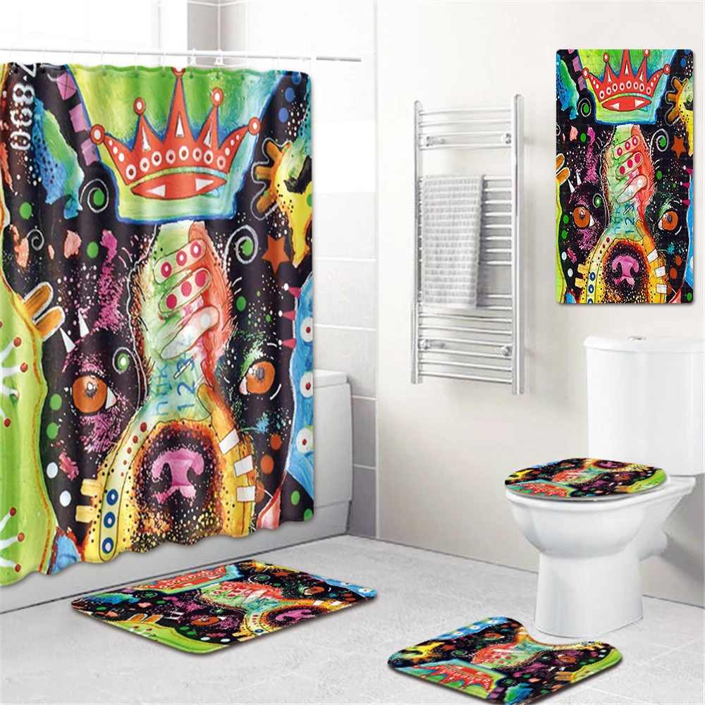 

5pcs Waterproof Bathroom Decor Bath Curtain Non-slip Flannel Toilet Carpet Rugs Bath Mat Set Shower Curtain Set