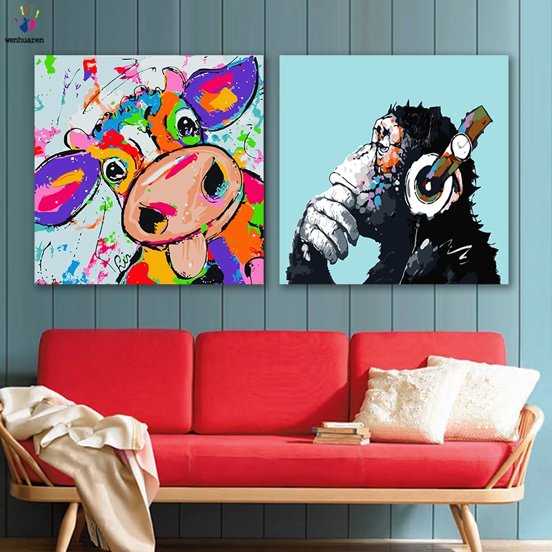 DIY colorings pictures by numbers with colors Cartoon couple animals picture drawing painting framed Home | Дом и сад