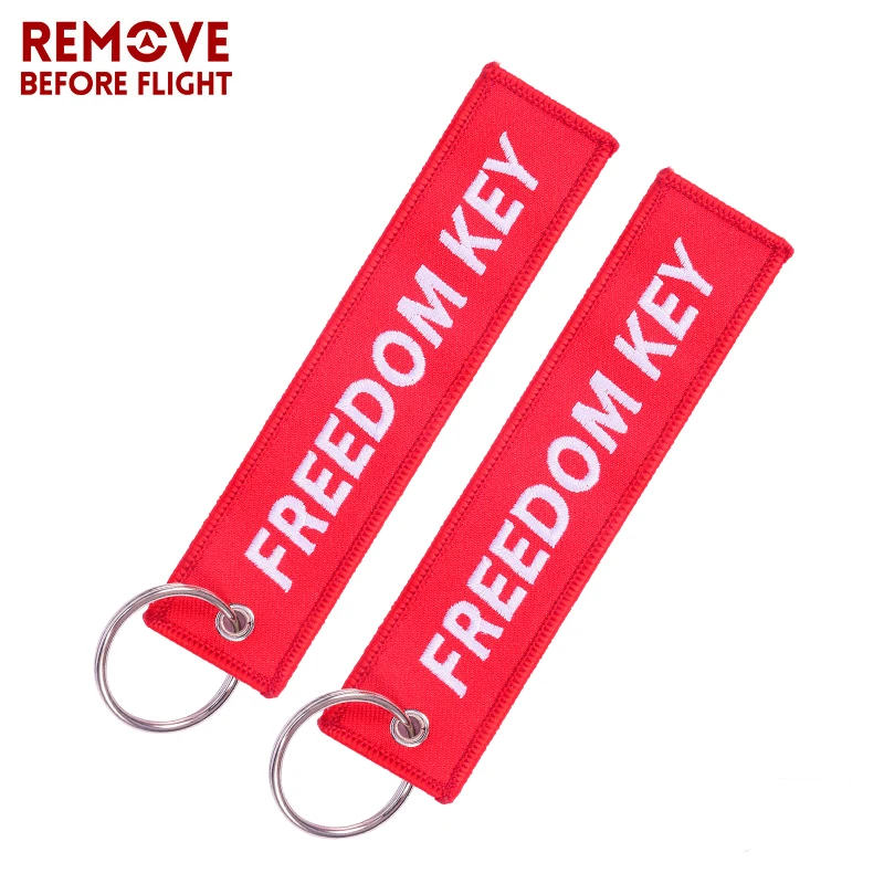 

20 PCS/LOT Remove Before Flight Freedom Keychains for Cars Red Embroidery Key Ring Chain for Aviation Gifts OEM Keychain Jewelry