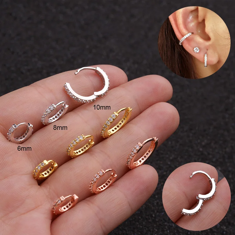 

1Pc 6mm to 10mm Cz Cartilage Huggie Hoop Earring Small Hoops Helix Tragus Rook Daith Snug Piercing Jewelry