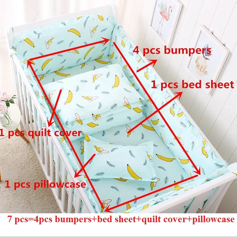 xiangjiao 7pcs 7 шт. хит! Комплект детского постельного белья из хлопка, Комплект постельного белья для детской кроватки, безопасные бамперы, простыня, пододеяльник, наволочка - Цвет: xiangjiao 7pcs