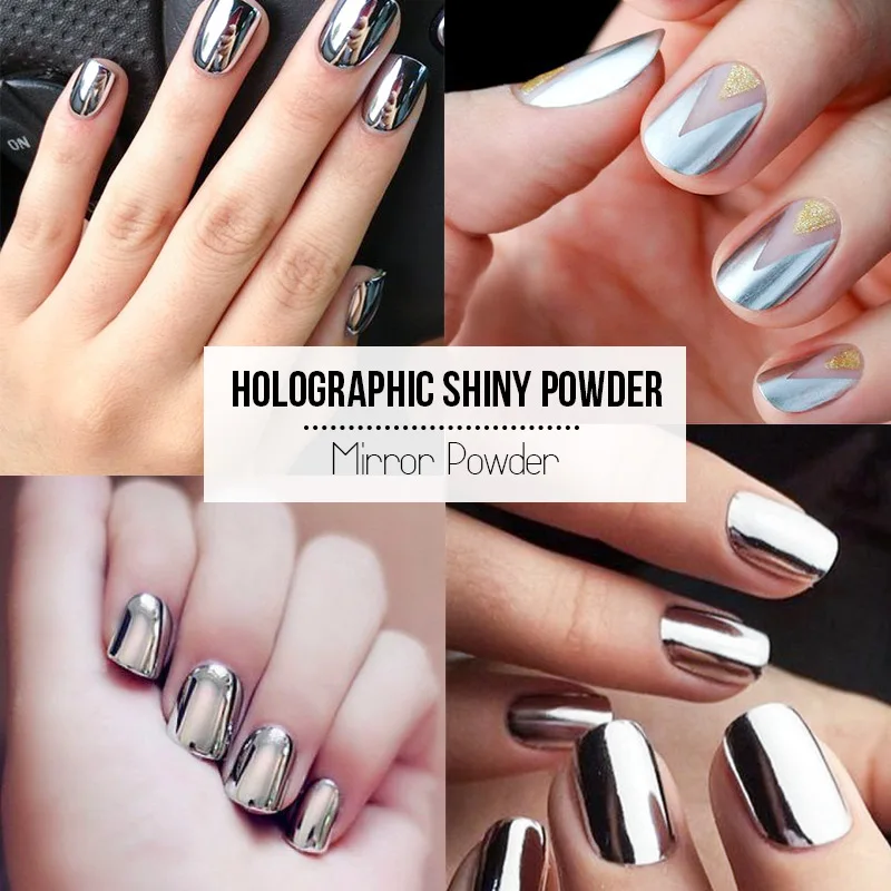 Зеркальная пудра с эффектом блеска для ногтей 1 г серебристая зеркальная