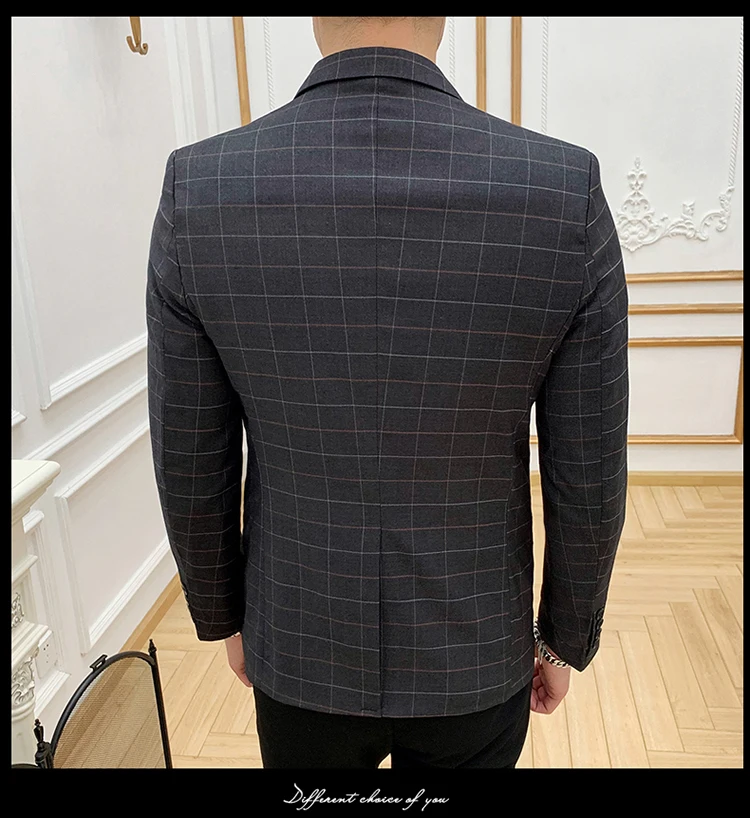 Осенний мужской блейзер S M L XL XXL XXXL мужской костюм куртка Тонкий дизайн мужские полосатые пальто в клетку