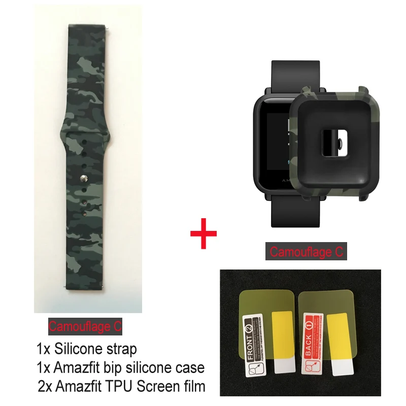 Camouflage C 4в1/упаковка силиконовый мягкий ремешок для Xiaomi Huami Amazfit Bip BIT Молодежные часы браслет резиновый Amazfit bip чехол Крышка - Цвет: Camouflage C