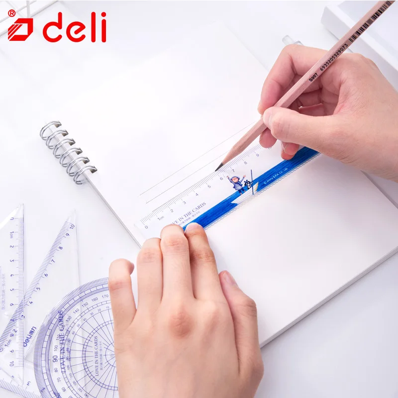 Deli 4 шт./компл. линейка Kawaii набор треугольная транспортир для измерения рисования