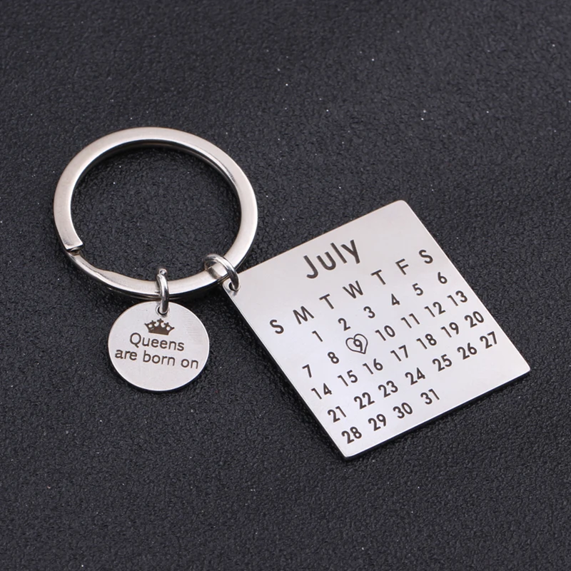 Date Queens Are Born On Engraved Lettering Customized Month Square Round Keychains Gift For New Baby From Parents | Украшения и