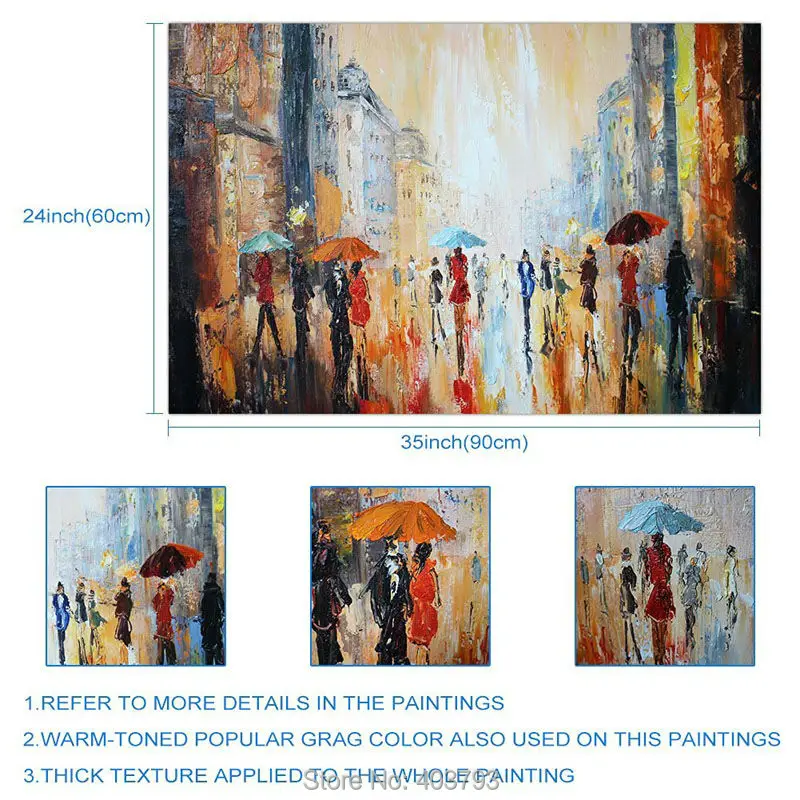 Парижская уличная пейзаж под дождем 100% картина маслом ручной работы без ободков