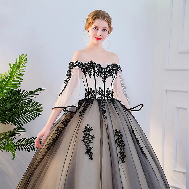 He's Bride Luxury Boat Neck Flare Sleeves Lace Up Back Floor-Length Ball Gown Sexy Wedding Dresses Custom Bridal Dress | Свадьбы и