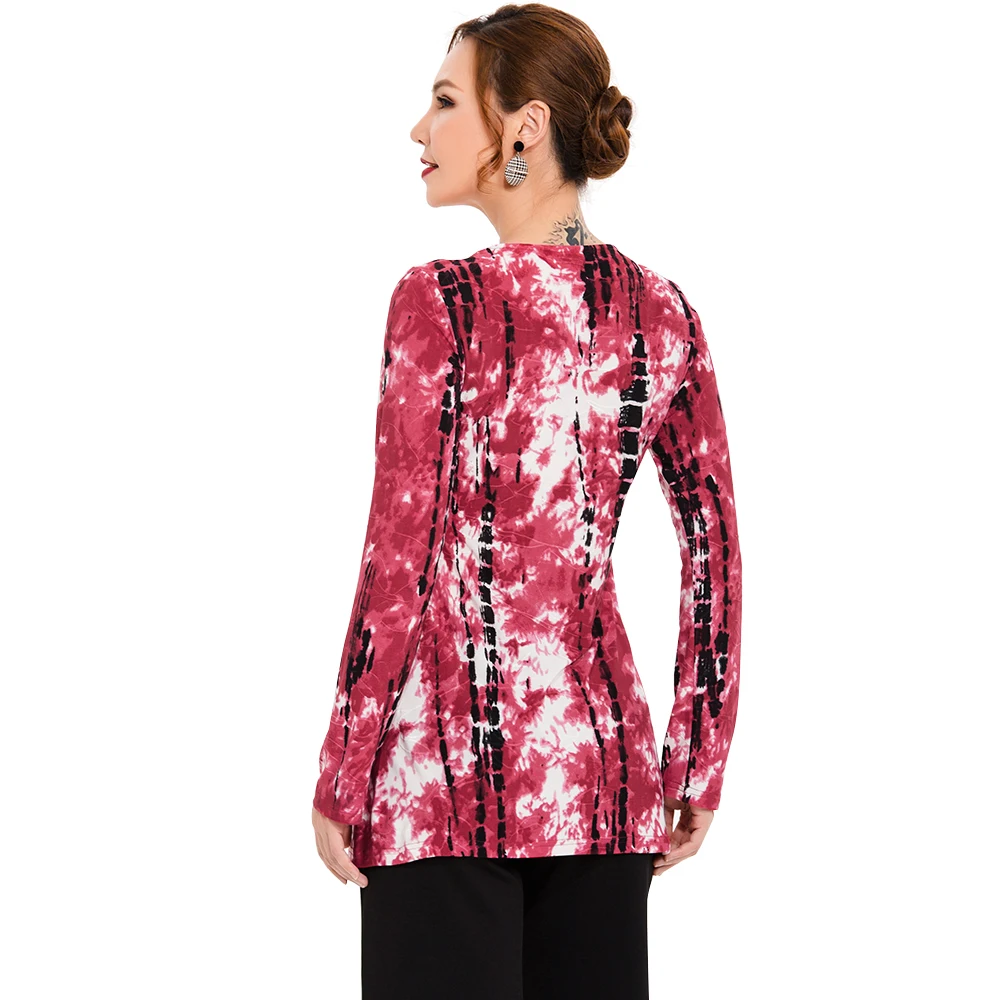 YTL 2019 модная Женская туника рубашка с длинным рукавом галстук крашение глубокий v