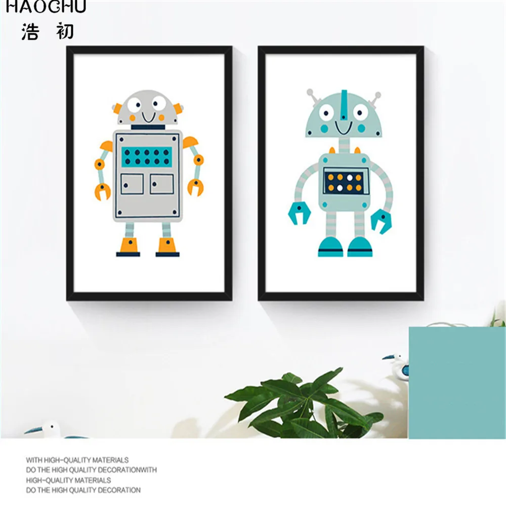 Современная мультяшная Настенная картина HAOCHU с роботом Картина на холсте плакат