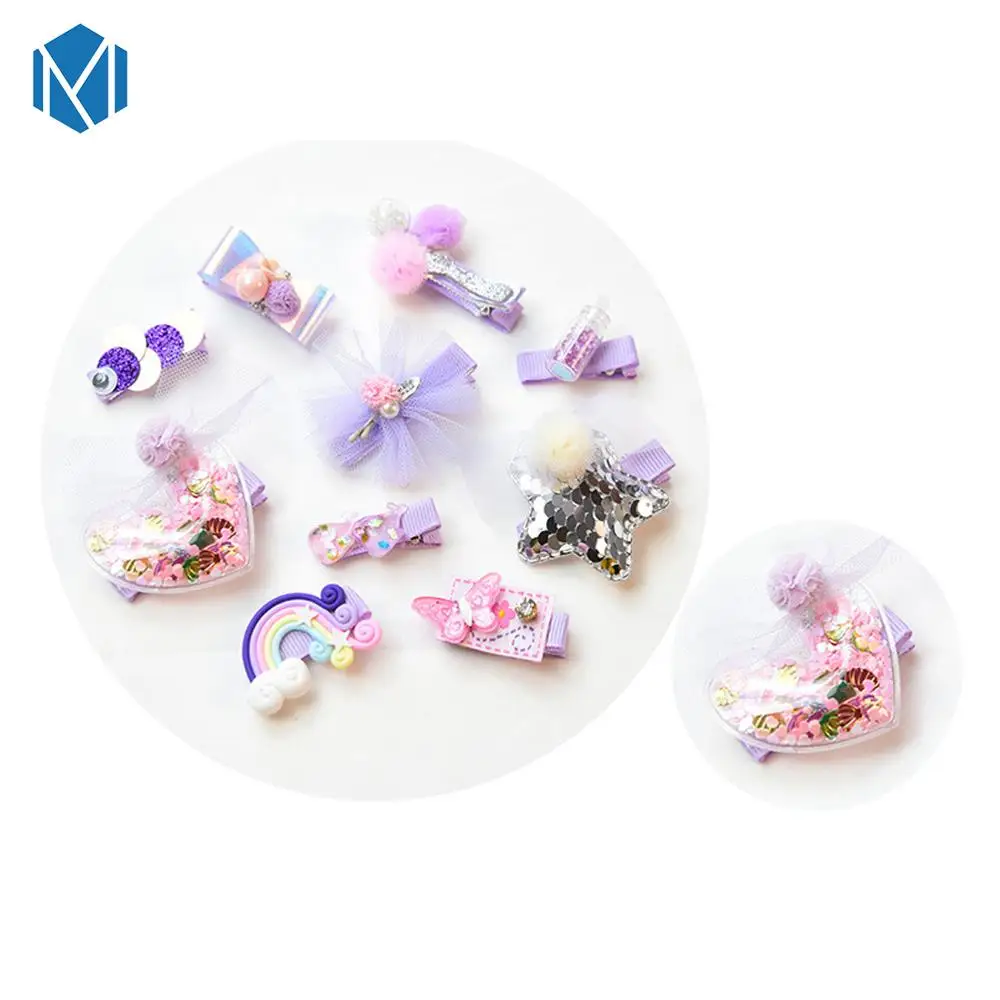 No Box sliver star M MISM 10Pcs/Box Children Cute Hair Accessories Set Baby Bow Crown Flower Pink Hairpin Barrettes Girls Clip Hair Headdress Gift - Цвет: No Box sliver star