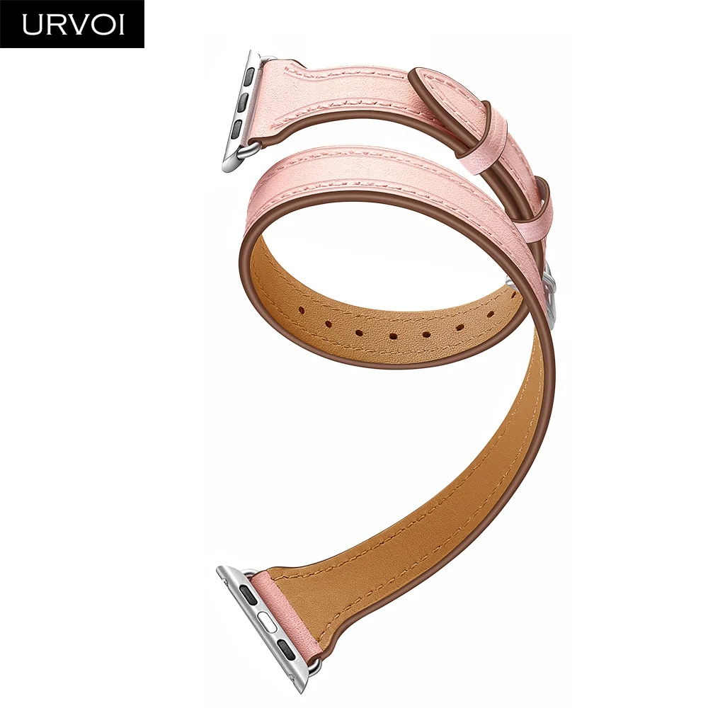 URVOI двойной тур для Apple Watch series 5 4 3 2 1 ремешок для iwatch из натуральной кожи роскошный модный дизайн 38/40 42/44 мм - Цвет ремешка: Soft pink