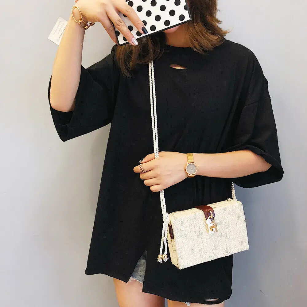 Пляжная прямоугольная сумка из ротанга соломенная плетеная Сумка через плечо с