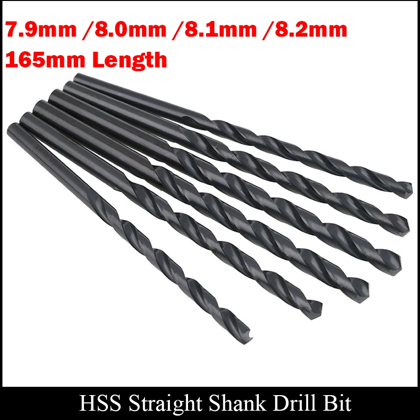 

7.9mm 8mm 8.1mm 8.2mm 165mm Length Metal Wooden High Speed Steel HSS Fully Ground Black Finished Straight Shank Twist Drill Bit