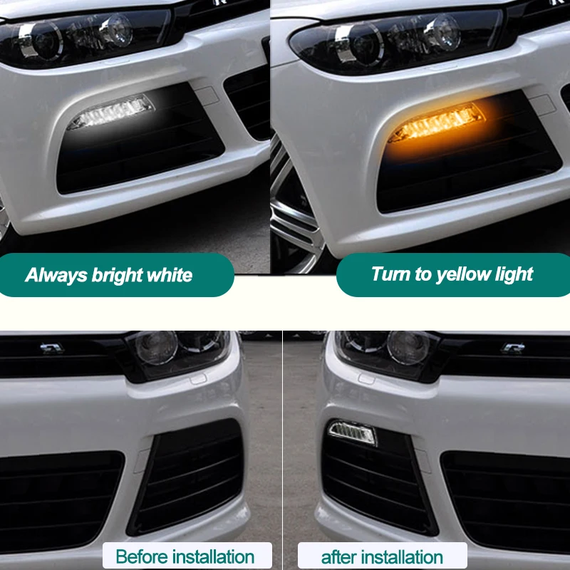hlxg Car Flashing For Volkswagen Scirocco R 2010 - 2014 LED DRL Daytime Running Light Daylight driving yellow turn Signal lamp | Автомобили