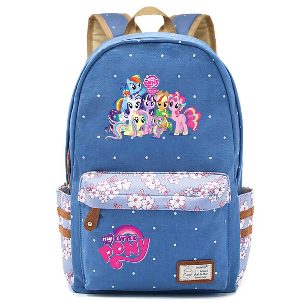 Kawaii My Little Pony Rainbow Dash Pinkie Pie с цветами в горошек, школьная сумка для мальчиков и девочек, женский рюкзак, Подростковый холщовый женский рюкзак