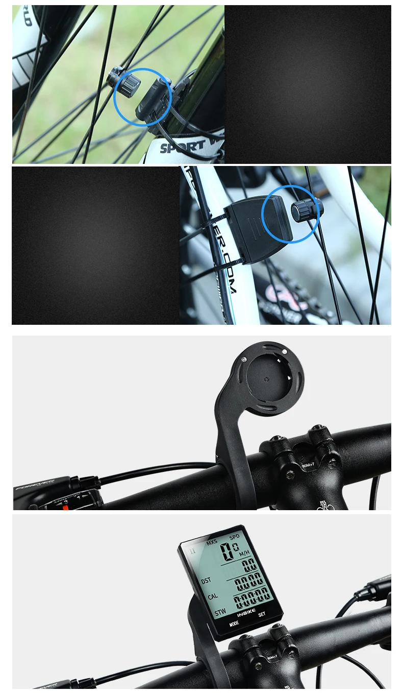INBIKE 2.8 ''большой Экран велосипедов компьютер Беспроводной велокомпьютер непромокаемые Спидометр пробега Велоспорт измеримым секундомер