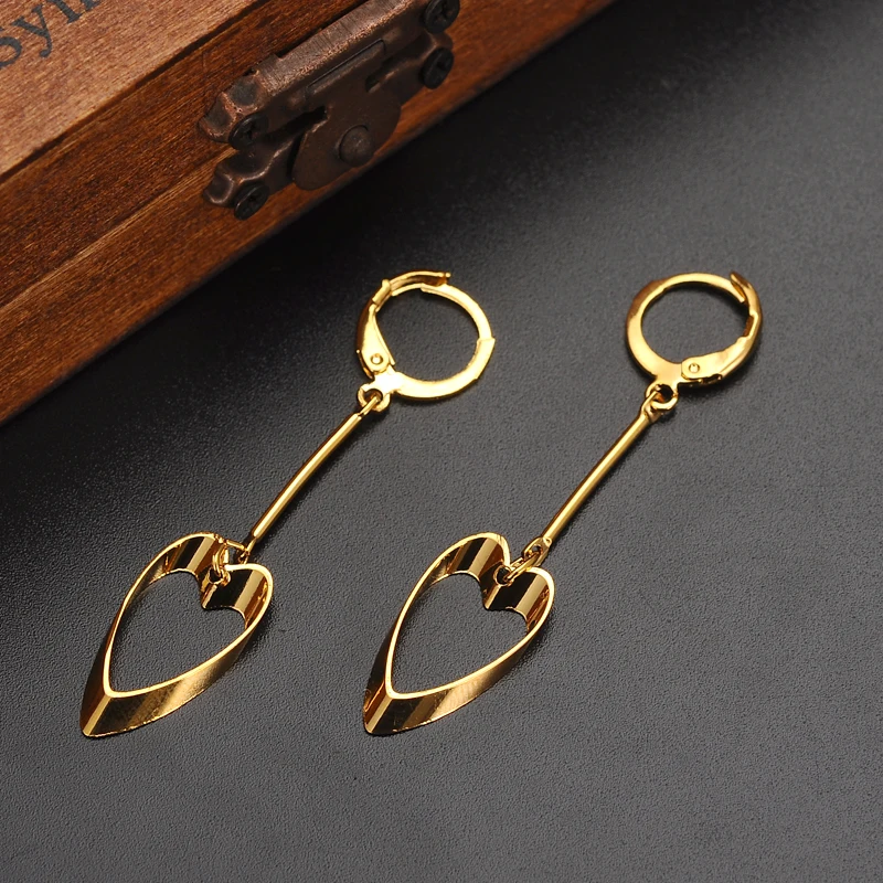 14 k Yellow Fine Solid Gold FINISH Vintage Hollywood Glam Shovel Heart Long Earring 2018 Hot Trend Korean Celeb | Украшения и