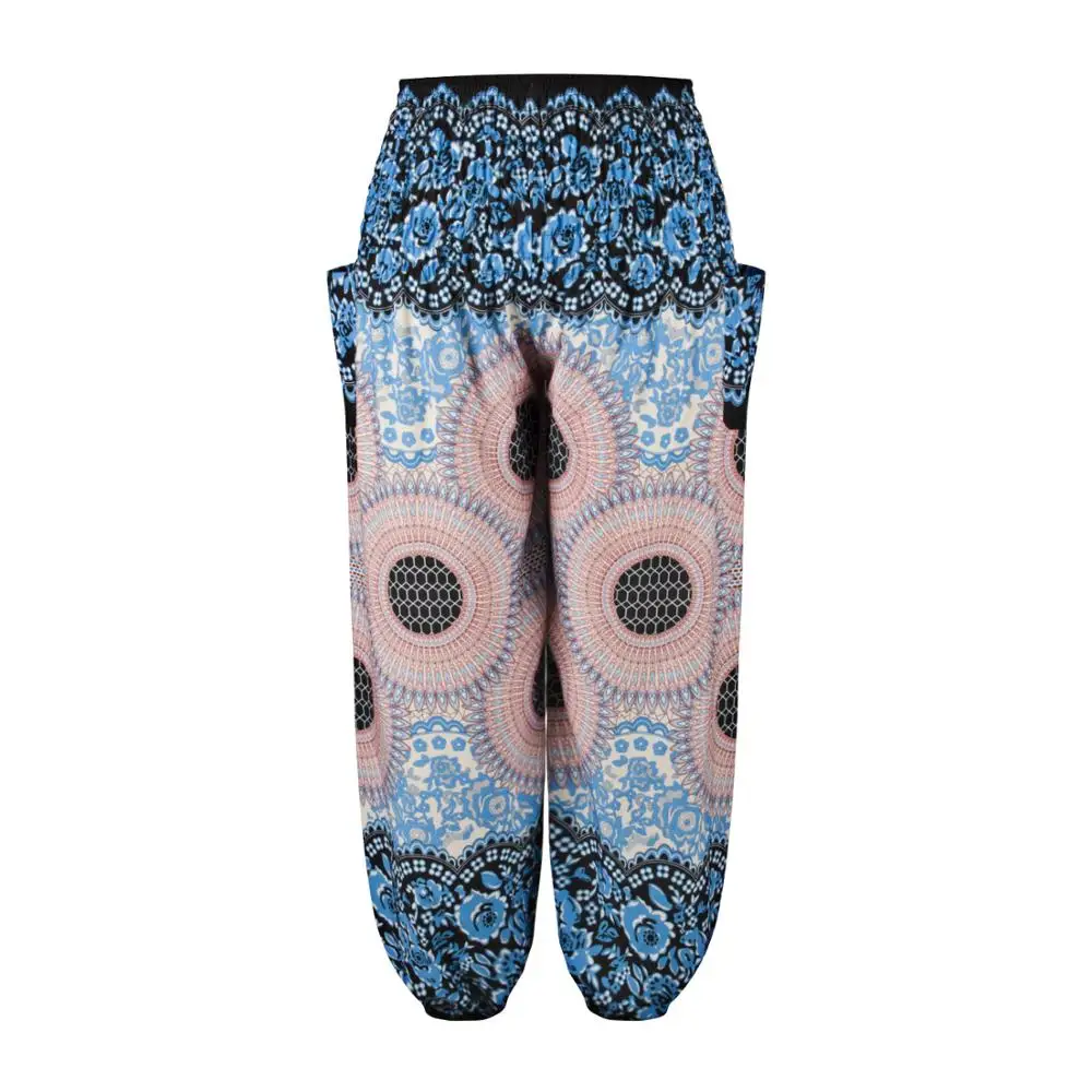 

Pants Women Casual Loose Flare Pants Bohemia Print Unisex Plus Size Long Elastic Waist Style Ladies Pants Capri