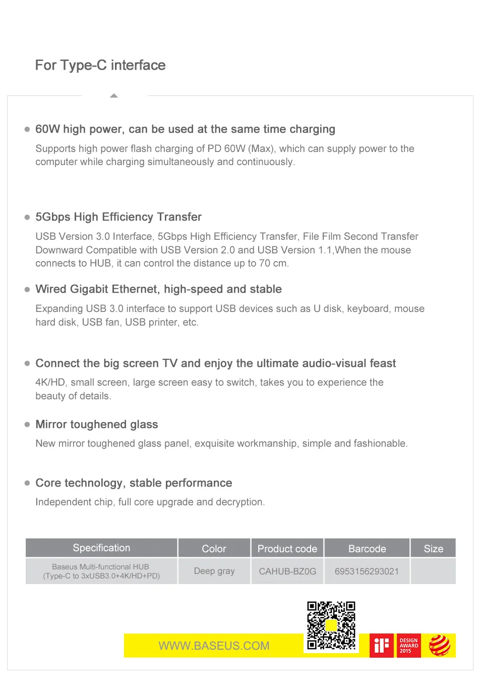 Baseus концентратор USB Type C к HDMI RJ45 Мульти USB 3,0 адаптер питания для MacBook Pro Air iWatch док-станция 3 порта USB-C usb-хаб разветвитель