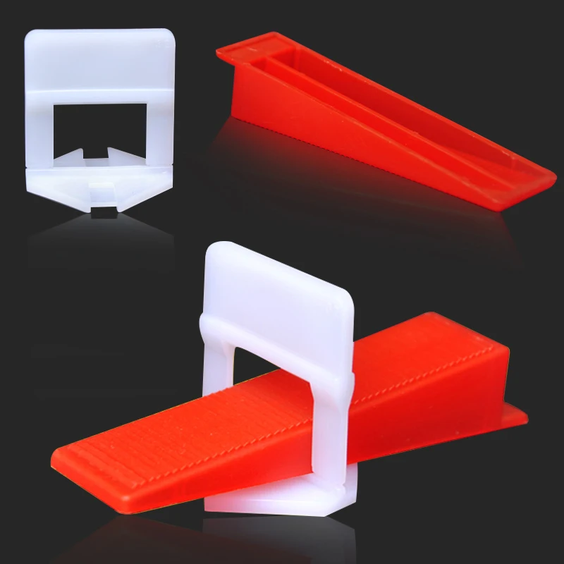 

Leveling System 50pcs 1.0mm White Clips With 50pcs Red Wedges Spacers Tiling Tool