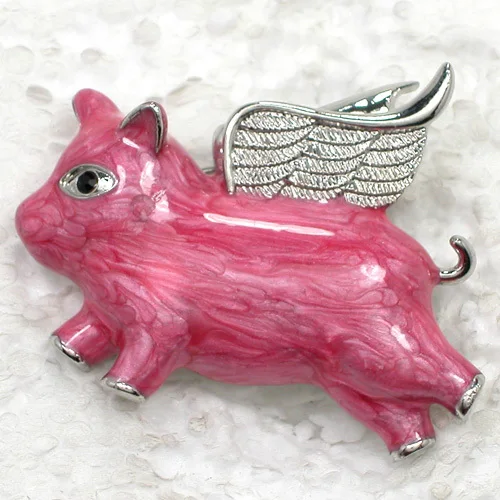 Брошь в виде свиньи ангела из черных страз с розовой эмалью|pin brooch|enamel pin broochangel brooch