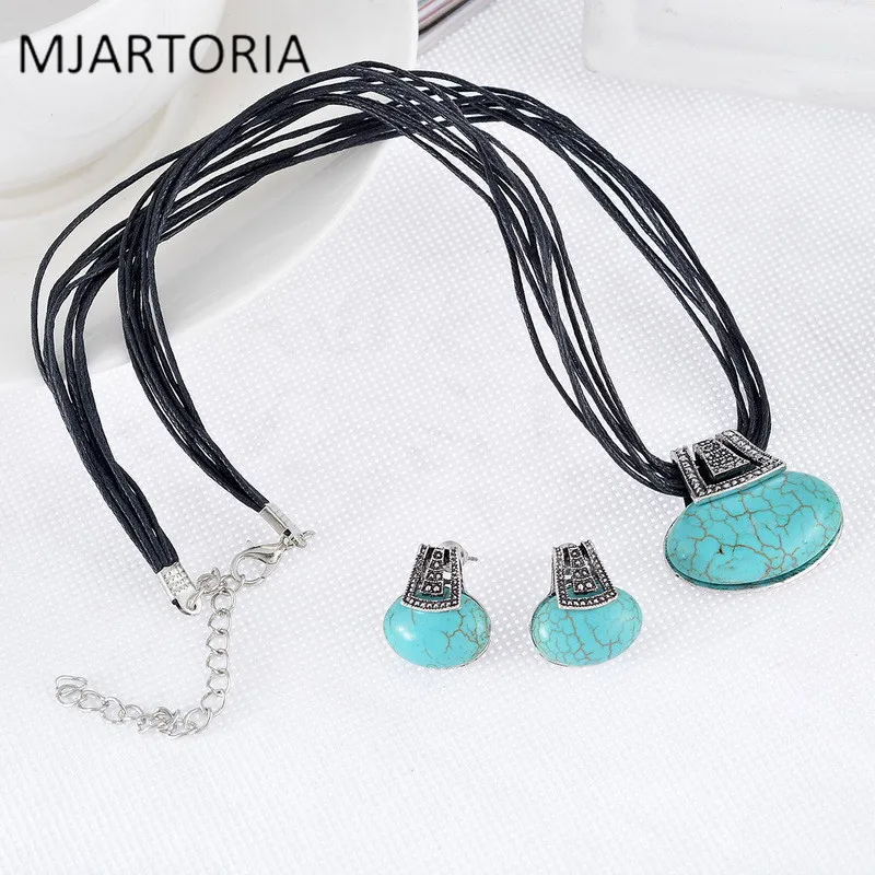 MJARTORIA 1 компл. модное богемное женское ожерелье и серьги-гвоздики комплект