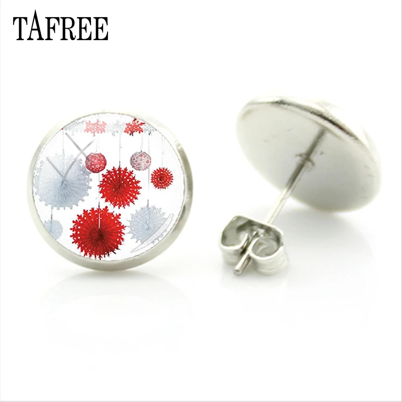 Зимние милые стеклянные серьги-гвоздики TAFREE с изображением снеговика