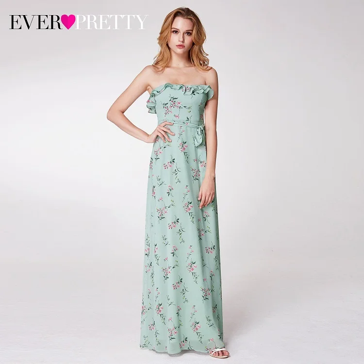 EP07242-Mint Green Новые платья подружки невесты Ever Pretty EP07242 женские длинные шифоновые пляжные платья с принтом трапециевидные Свадебные платья для гостей - Цвет: EP07242-Mint Green