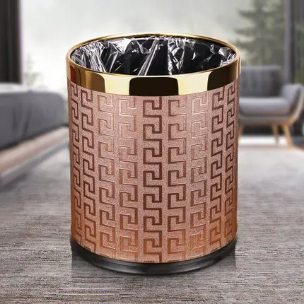 coffee fret gold r Металлическая мусорная корзина для дома и офиса, двухслойная 10л 14л открытая Верхняя Круглая габаражная банка для ванной комнаты кухни отеля мусорное ведро - Цвет: coffee fret gold r