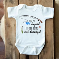 dermspe newborn boy girl short sleeve letter print pack my im going fishing with grandpa romper outfits baby clothes