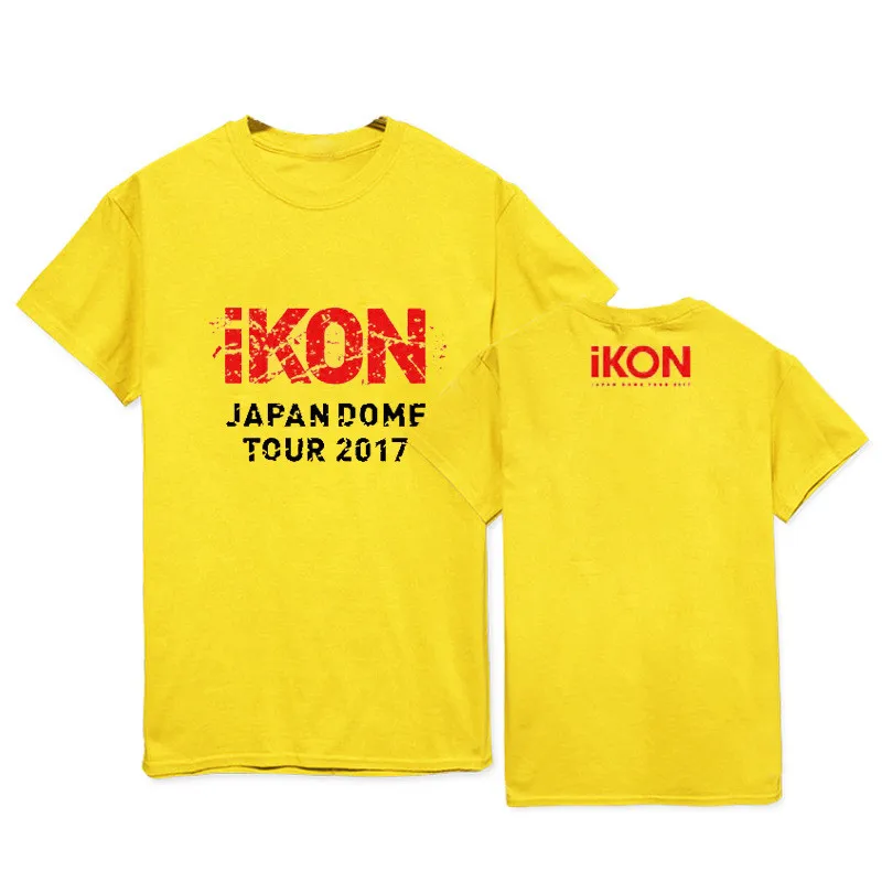Kpop IKON JAPAN DOWE Тур альбом рубашки casual Повседневная хлопковая одежда футболка Топы с короткими рукавами футболка DX461 - Цвет: Yellow