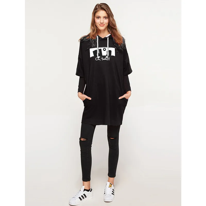 Новинка 2018 года осеннее платье Для женщин Свободные Solid Short-Sleeve толстовки Тонкий