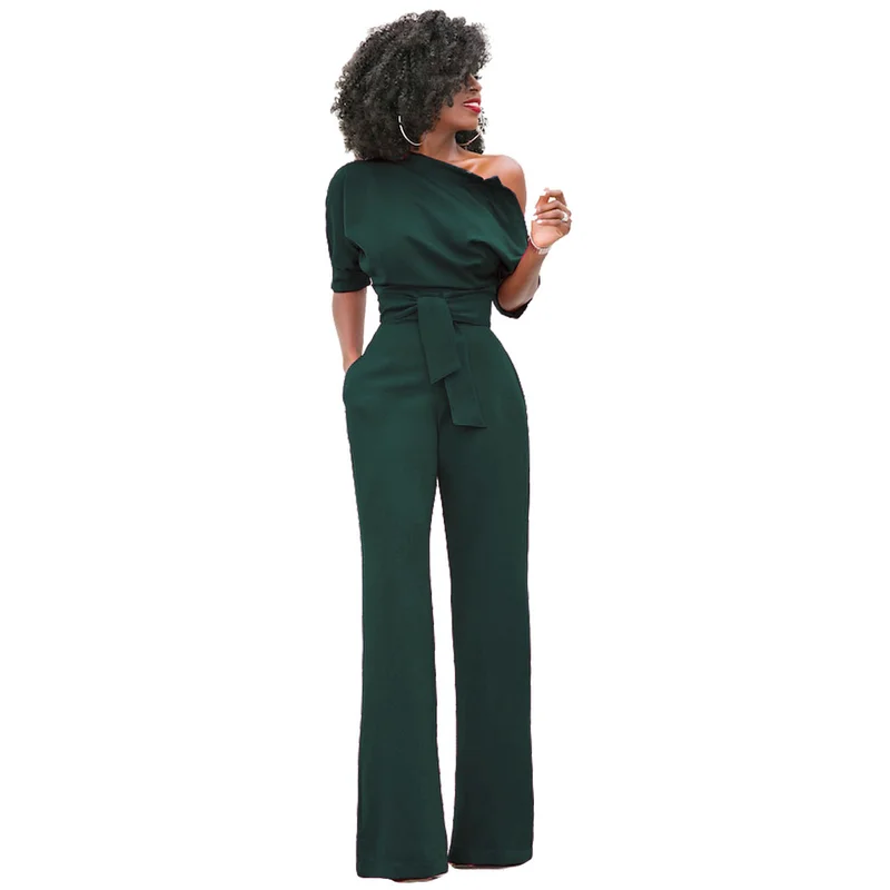 

U-SWEAR Rompers Womens Jumpsuit Summer Irregular Collar Sashes Overalls for Women Office Lady Plus Size White Blue Jumpsuits