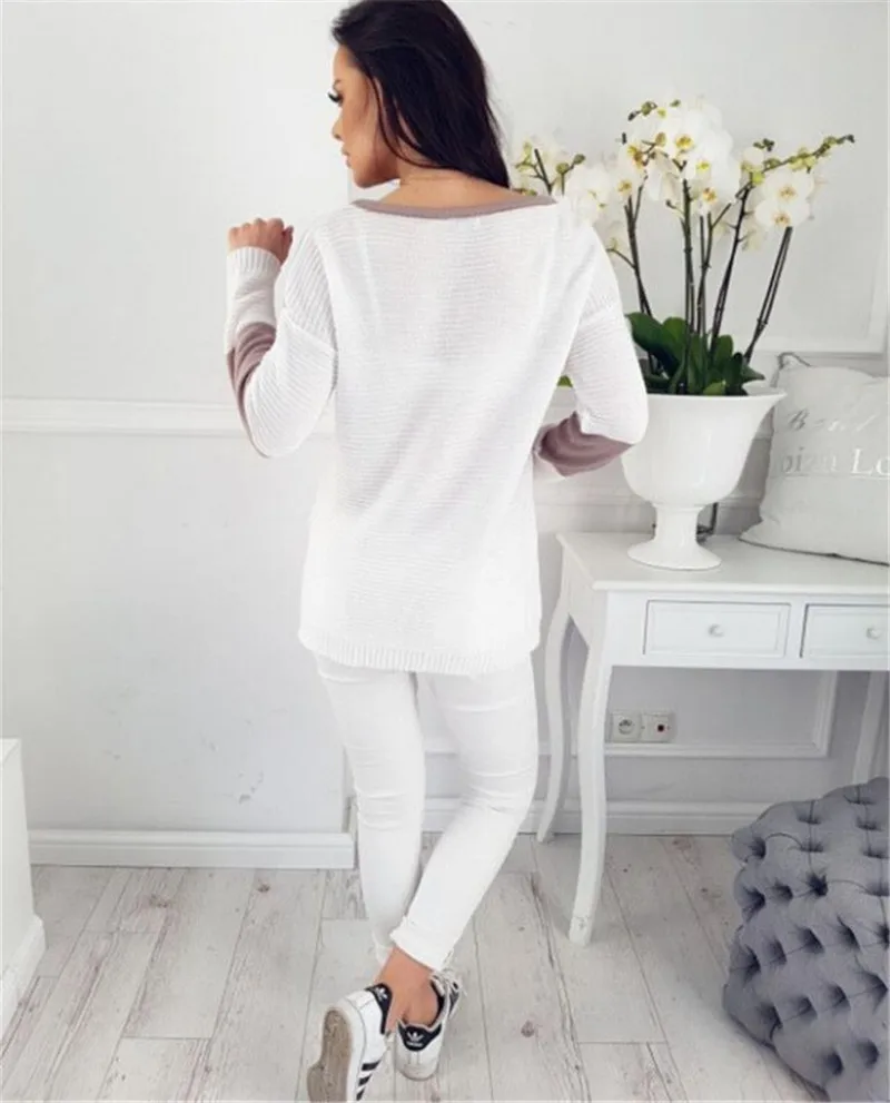 Yaomei Autumn Patchwork Sweater Women 2017 Knitted Sweaters and Pullovers Loose Jumper Hollow Out Split | Женская одежда