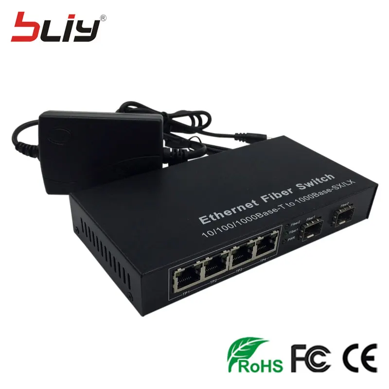 2017 2 sfp слот media converter 4 RJ45 10/100/1000 активных Ethernet сеть FTTH Оптическое волокно