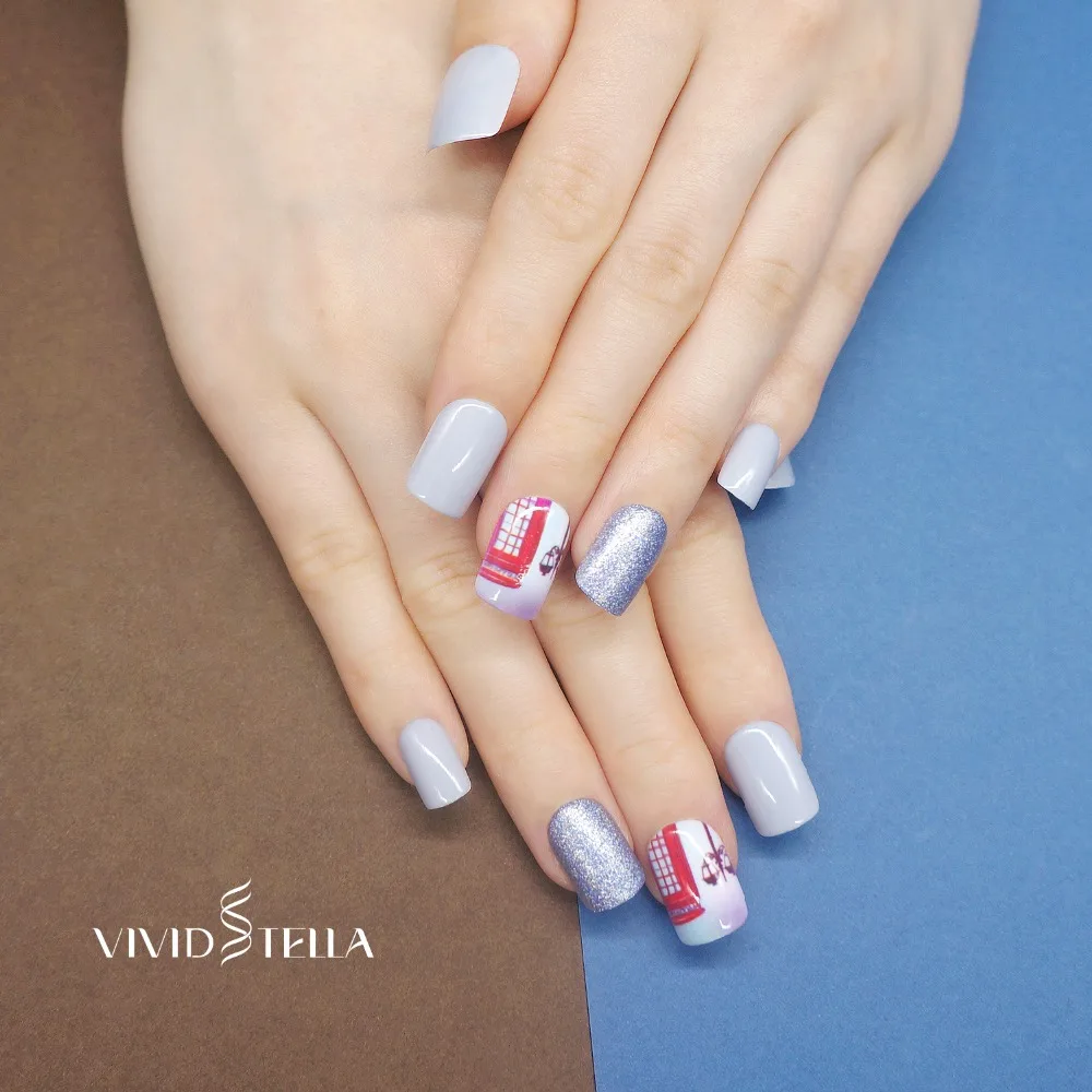 10 Design Pre-glued False Nails in Box Press on Soft Metallic Fake Nail Tips Rock Artificial ABS DIY Nail Art
