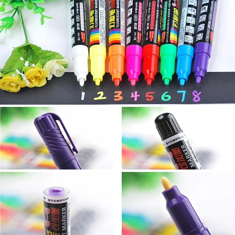 Цветной флуоресцентный Маркеры Повторное заполнение Мел маркеры стираемые