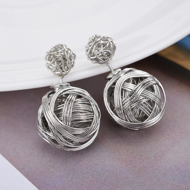 Liffly Boho Jewelry Personality Round Earrings Woven Clip Simple Double Sided Women Accessories | Украшения и аксессуары