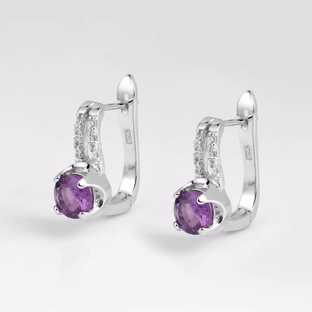 Серьги-пусеты из серебра 925 пробы с натуральным аметистом 0 99ct романтичные