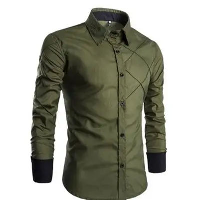 

New Fashion Brand Men Shirt Color Stitching Casual Dress Shirt Long Sleeve Slim Fit Camisa Masculina Casual Plaid Shirt White3XL