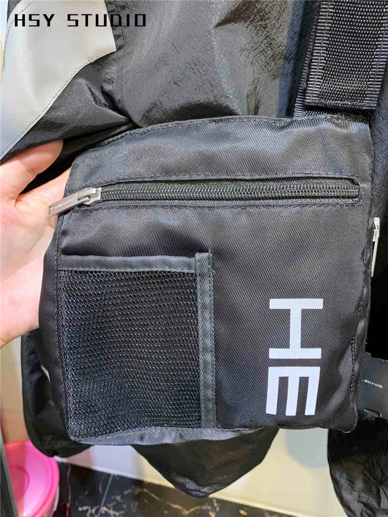 【HSY studo】 летняя новая трендовая Светоотражающая тонкая женская куртка с длинным рукавом с фиксированным капюшоном в стиле пэчворк женское черное пальто с нагрудной сумкой