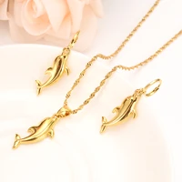 fashion gold jewelry set sweet dolphin pendant necklace loop earrings sets for women png girls kids party bridal gifts charms
